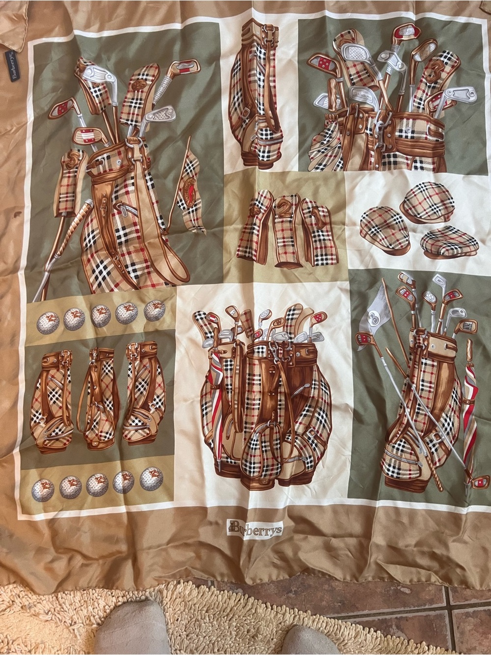 Burberry Beige, Olive & Brown Golf Bag Silk Scarf